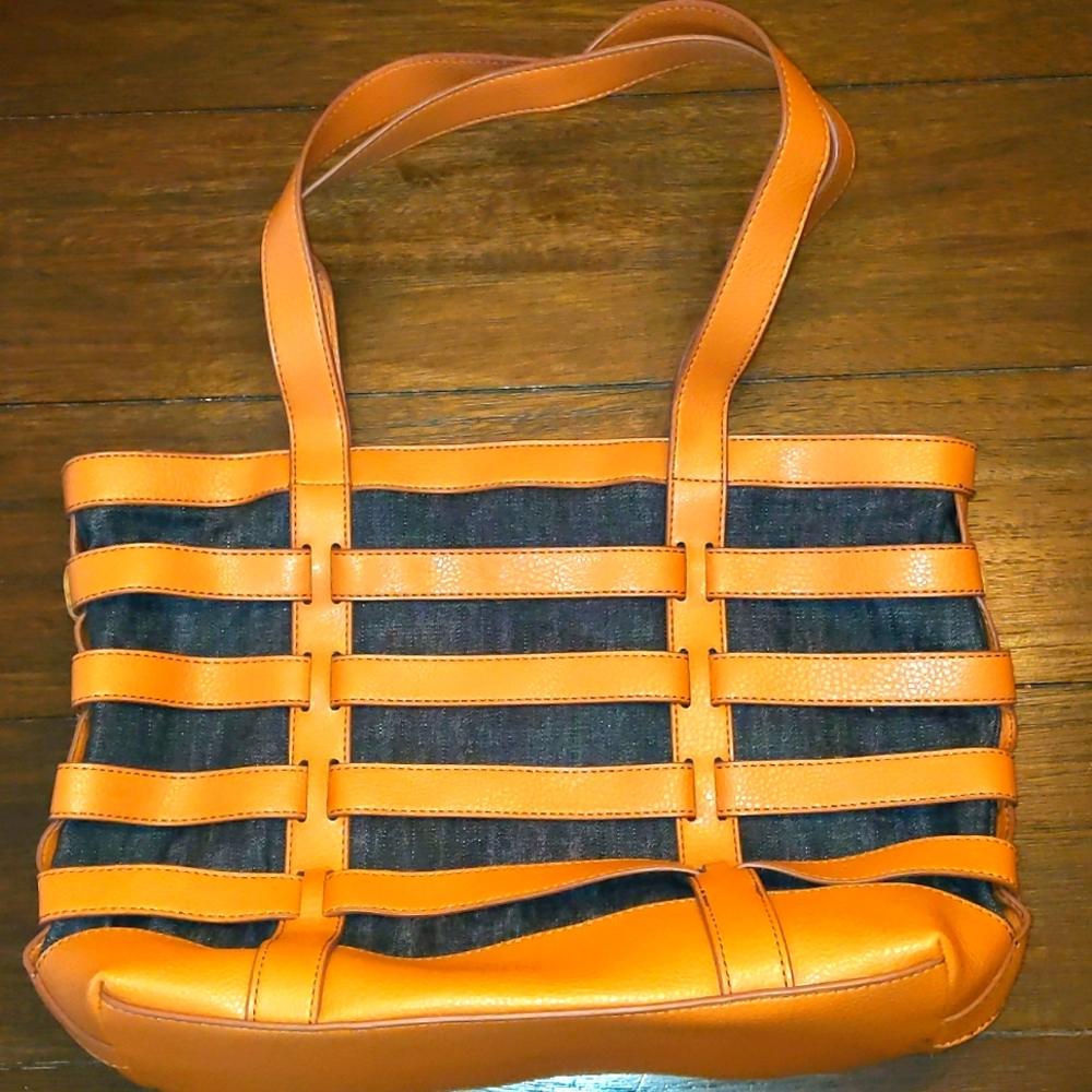 Fossil Faux Leather & Denim Woven Summer Tote